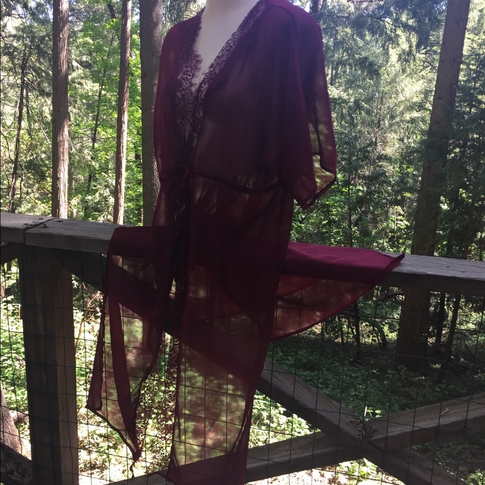 Time and Tru raspberry chiffon and lace duster burgundy jacket - Picture 5 of 11